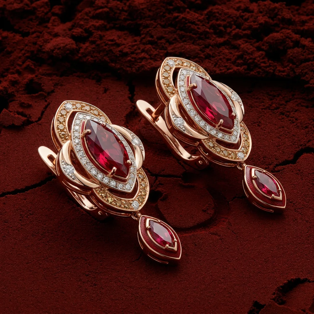 Серьги "Фернан" с рубинами и конъячными бриллиантами